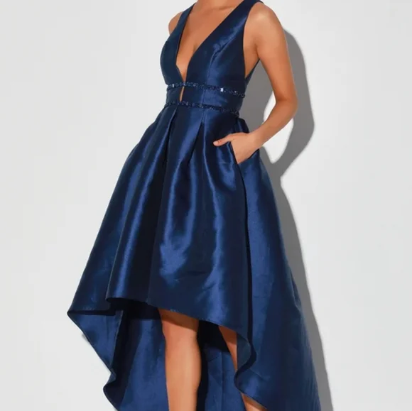 LuLus Navy Blue Beaded High-Low Maxi Dress NWT Size M